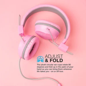 JLab JBuddies Studio On-Ear Kids Wired Headphones, Pink, Studio Volume Safe, Volume Limiter, Folding, Adjustable, Noise Isolation, with Mic