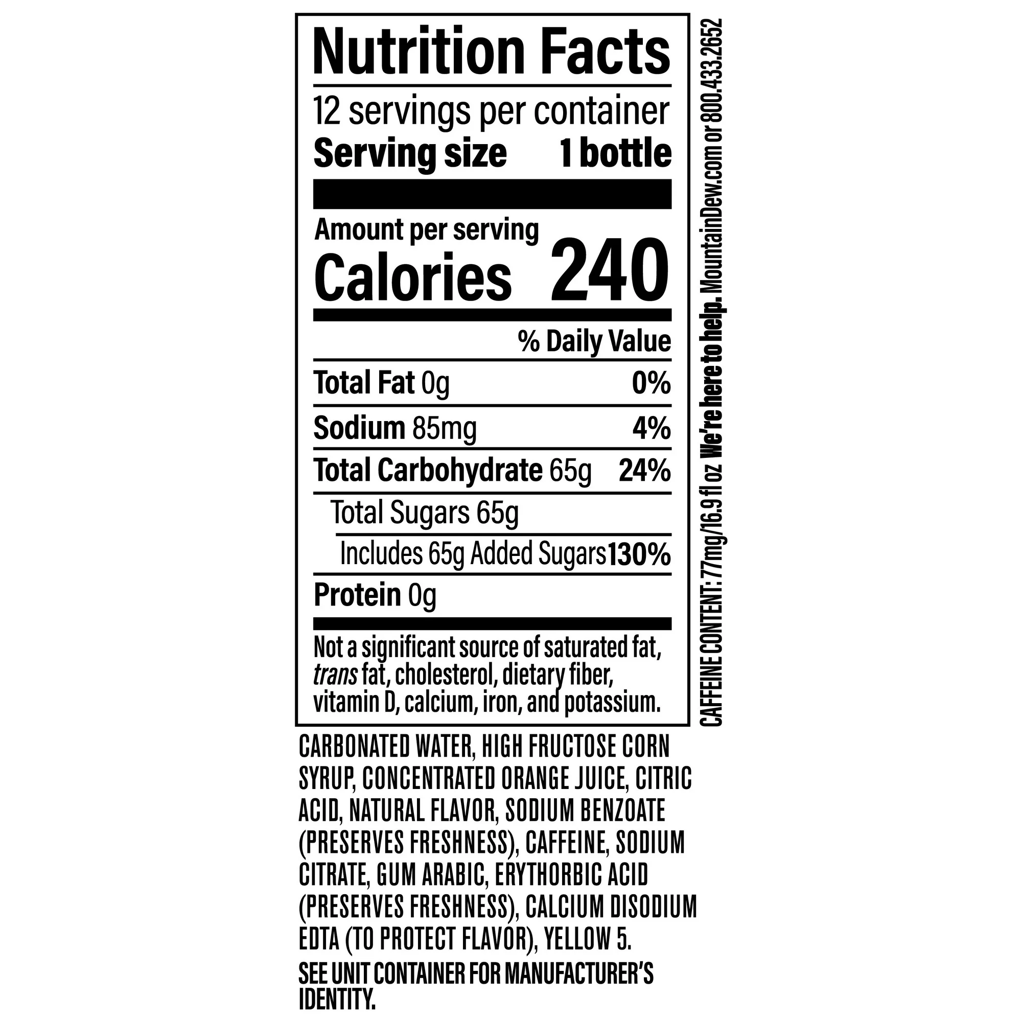 Mountain Dew Citrus Soda Pop, 16.9 fl oz, 12 Pack Bottles - 图片 2