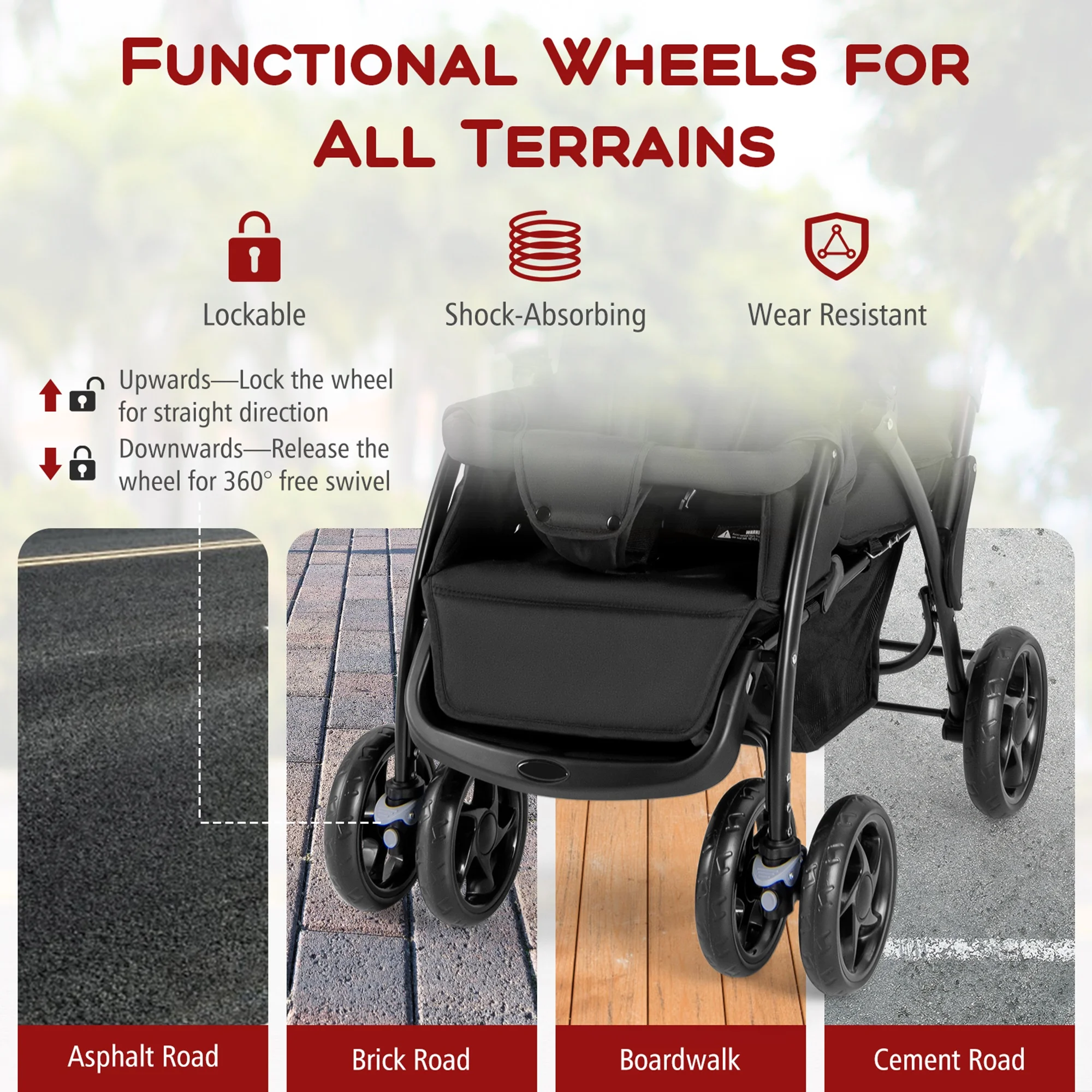 Costway Double Stroller Foldable Baby Twin Lightweight Travel Stroller Infant Pushchair Black - 图片 2