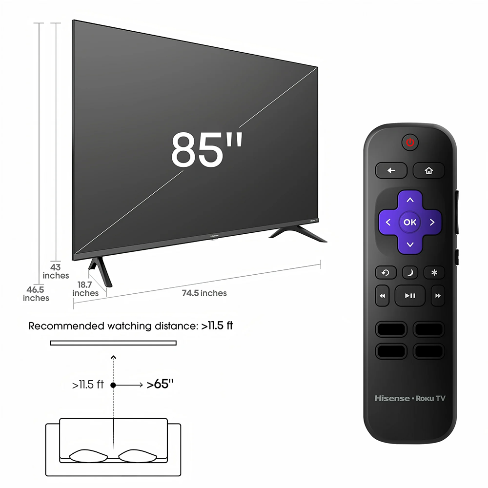 Hisense 85" Class 4K UHD LED LCD Roku Smart TV - 图片 8