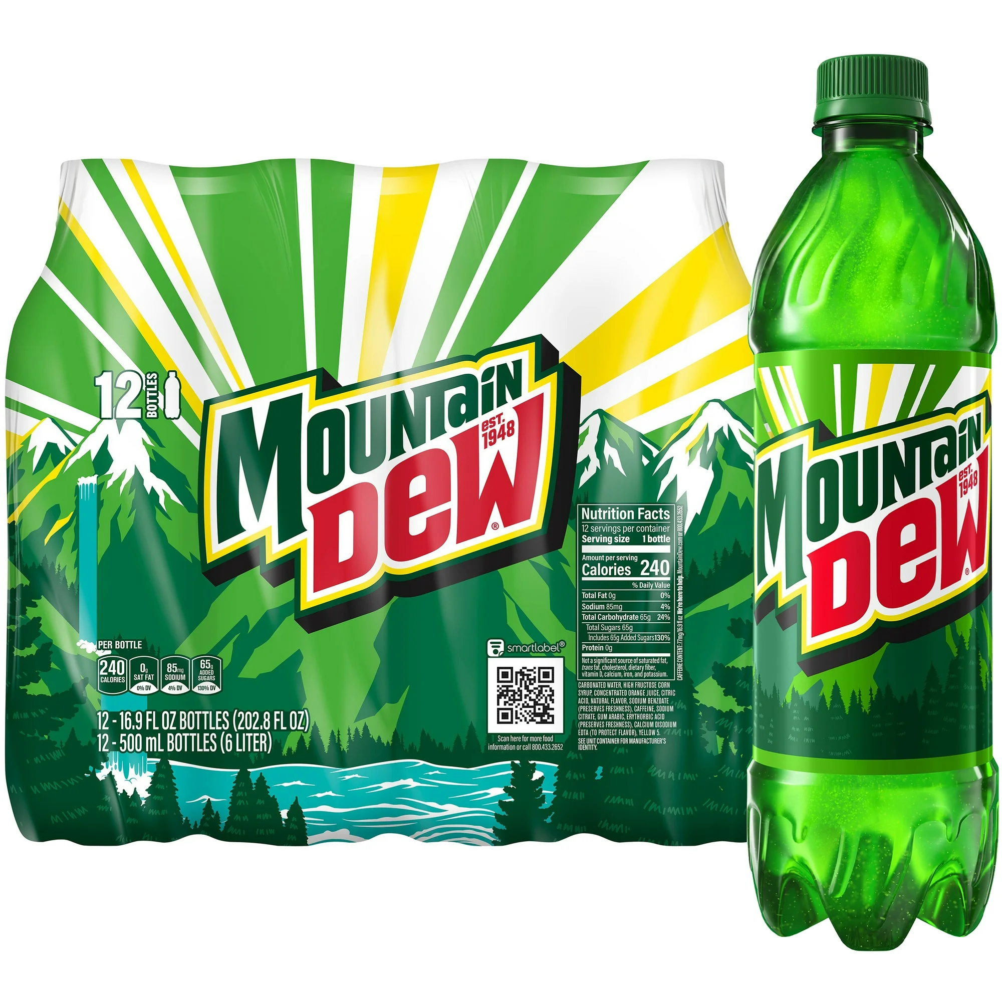 Mountain Dew Citrus Soda Pop, 16.9 fl oz, 12 Pack Bottles