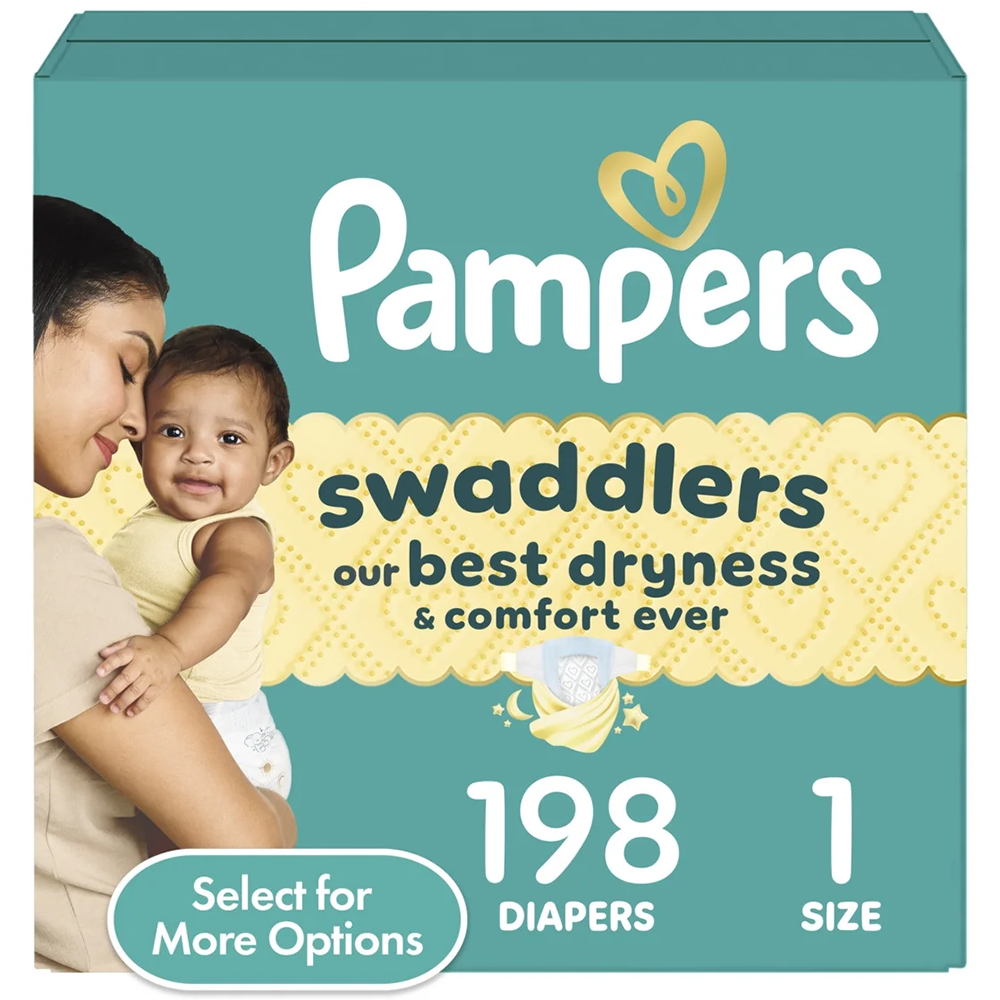 Pampers Swaddlers Diapers, Size 1, 198 Count and Pampers Sensitive Baby Wipes Unscented, 4 Pack, 336 Total Count - 图片 3