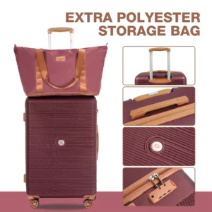 Travelhouse 6 Piece Hardshell Luggage Set Hardside Lightweight Suitcase with TSA Lock Spinner Wheels.(Wine Red)