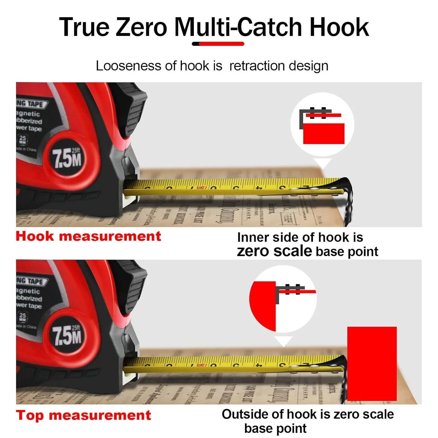 Industrial Tape Measure with Fractions 1/8 and Metric,Easy to Read,Measuring Tape with Belt Clip for Surveyors,Engineers,Household,Carpentry,Construction (1, 16 FT) (25 FT*2) - 图片 3