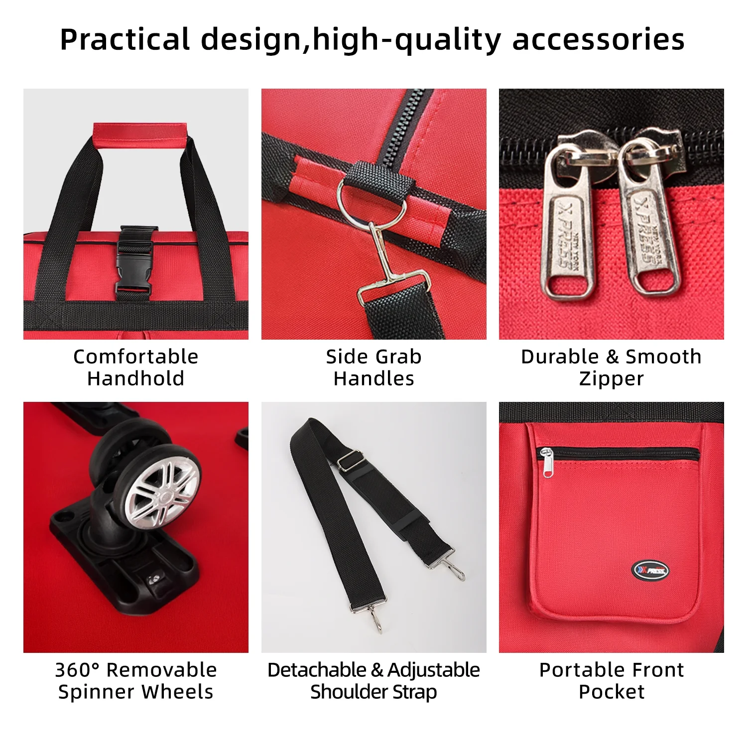 30" Expandable Foldable Luggage Bag,Collapsible Suitcases with Wheels,Lightweight Rolling Duffle Bag for Travel, Moving, Home Storage, Red, MEX - 图片 3
