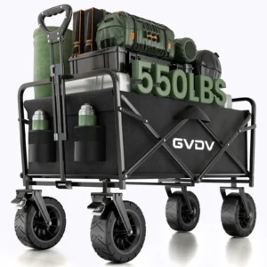 GVDV Collapsible Folding Wagon, 550LBS Large Heavy Duty Utility Cart with All-Terrain Wheels and Adjustable Handles for Shopping, Camping, Sports, Outdoor, Beach, Black