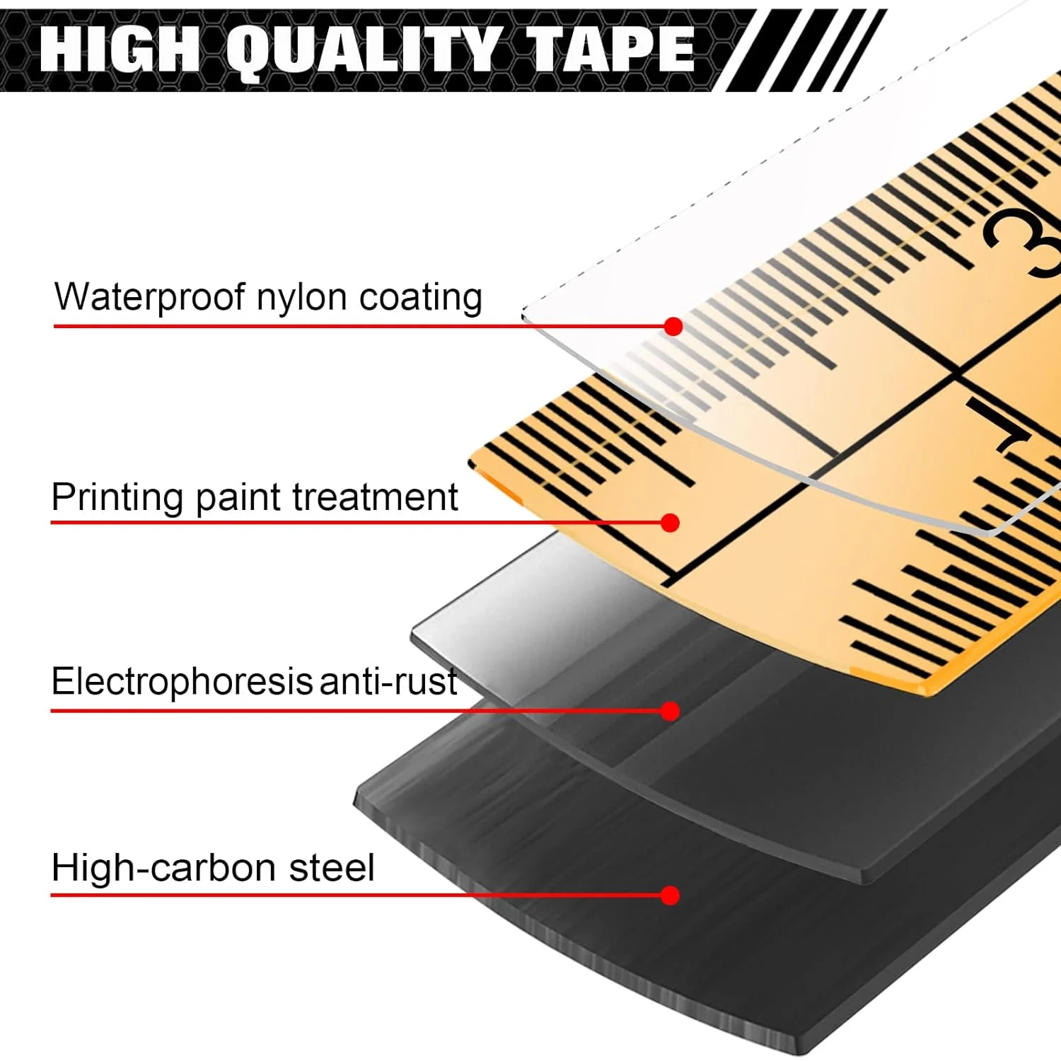 Industrial Tape Measure with Fractions 1/8 and Metric,Easy to Read,Measuring Tape with Belt Clip for Surveyors,Engineers,Household,Carpentry,Construction (1, 16 FT) (25 FT*2) - 图片 2