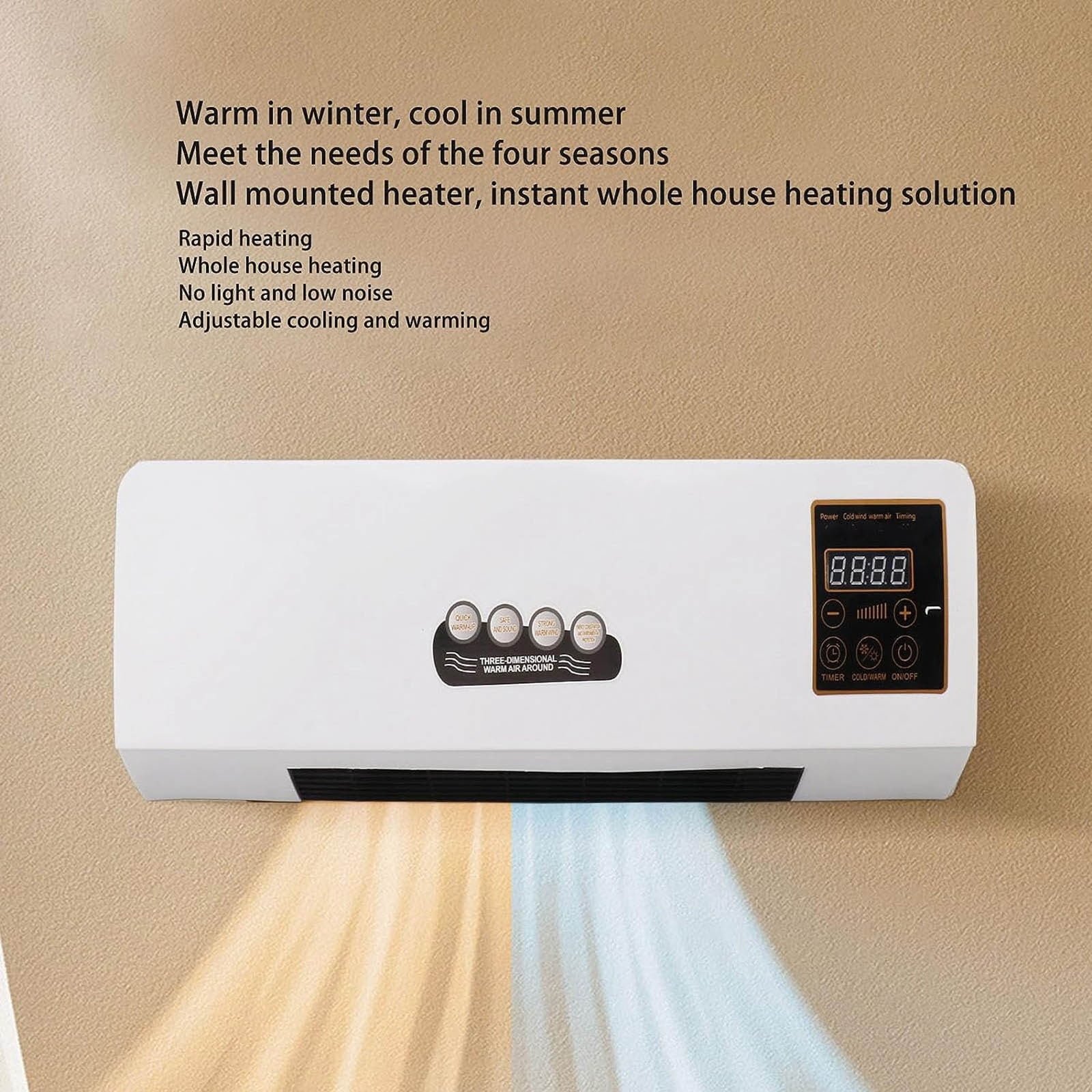 10000 BTU Smart Wall Mounted Conditioning and Heater, Bathroom Waterproof Household Heater, Large Area Fast Heating, Energy-saving, 8000 BTU 250 Sq Ft - 图片 3