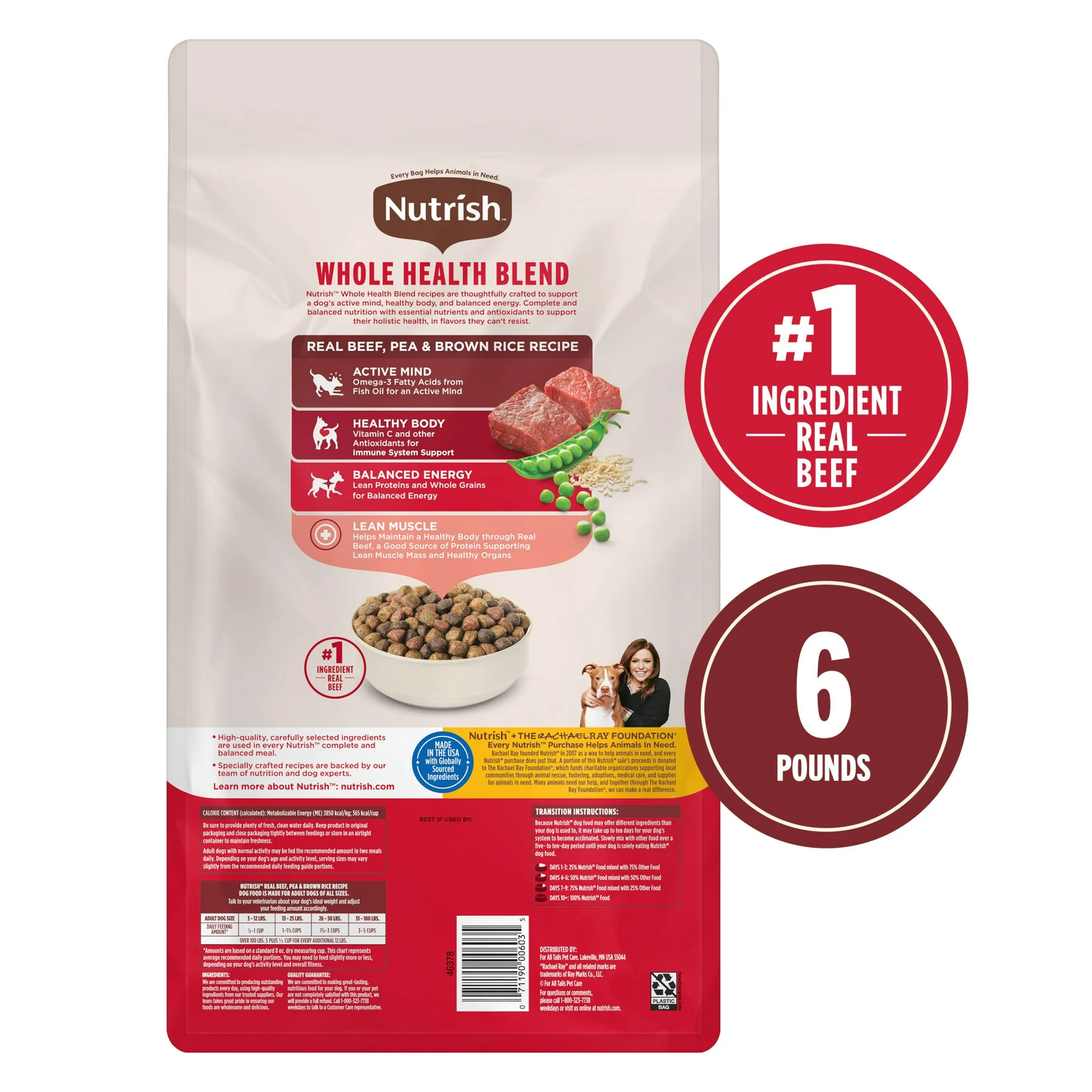 Rachael Ray Nutrish Natural Dry Dog Food, Real Beef, Pea & Brown Rice Recipe, 6 lbs - 图片 3
