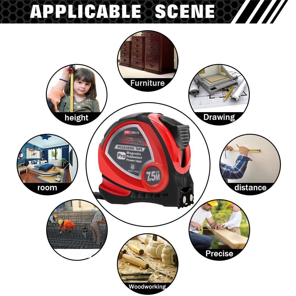 Industrial Tape Measure with Fractions 1/8 and Metric,Easy to Read,Measuring Tape with Belt Clip for Surveyors,Engineers,Household,Carpentry,Construction (1, 16 FT) (25 FT*2) - 图片 5