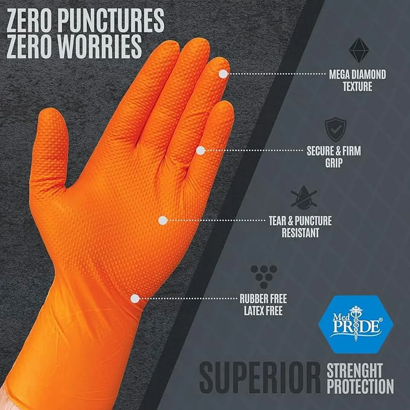 MEDPRIDE Orange Disposable Nitrile Gloves – X-Large, 100-Pack, Latex-Free Powder-Free 8 Mil Industrial Heavy-Duty Chemical & Mechanics Gloves - 图片 3
