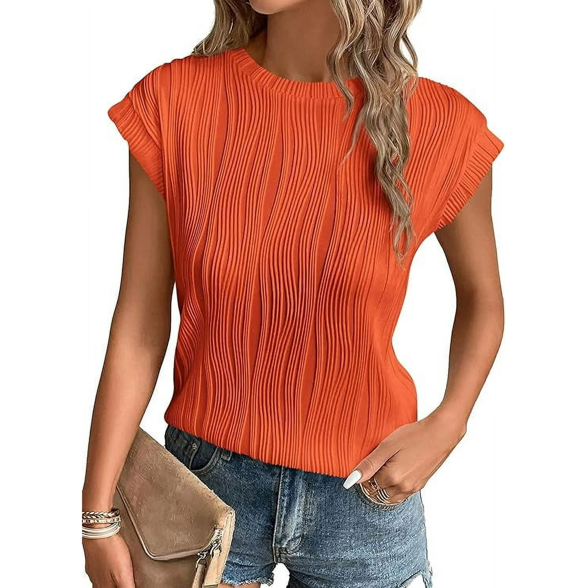 PRETTYGARDEN Women's Summer Going Out Tops Dressy Casual Crewneck Short Sleeve Textured Basic Cute Trendy T Shirts Tee Blouse