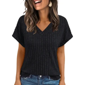 SUNBS Women Tops Sweaters Short Sleeve Shirts Fashion Dressy Casual Business V Neck Blouses