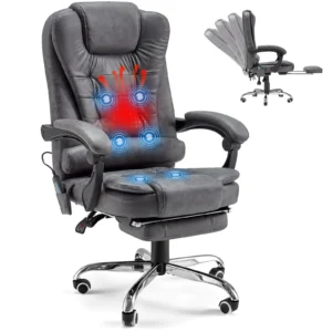 YODOLLA Fabric High Back Massage Office Desk Chair, Light Gray