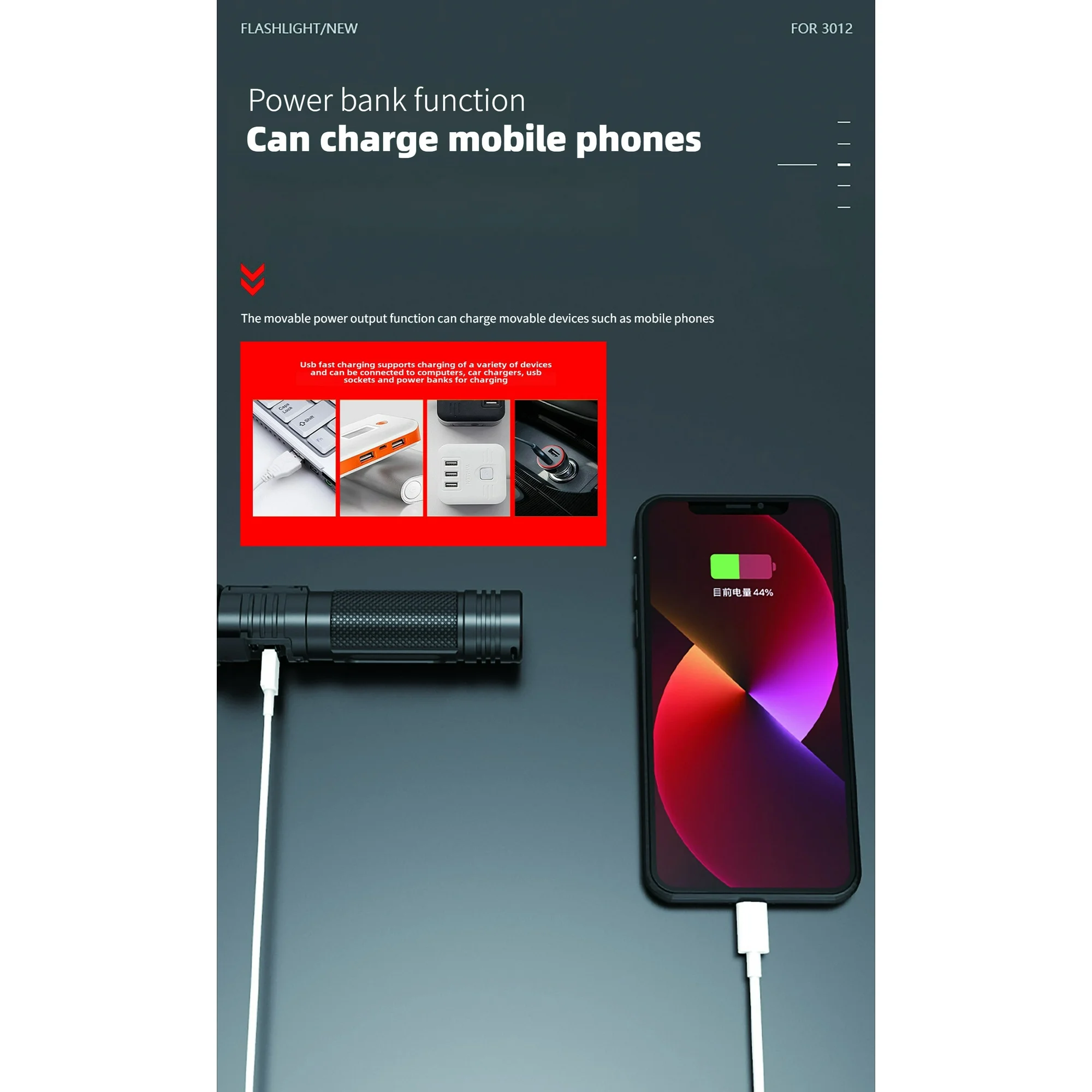 Juyafio Powerful Flashlight 150000 Lumens,USB Rechargeable Waterproof,Super Bright XHP70.2 Handheld Flashlight,Zoomable Torch for Hiking Hunting Camping - 图片 4