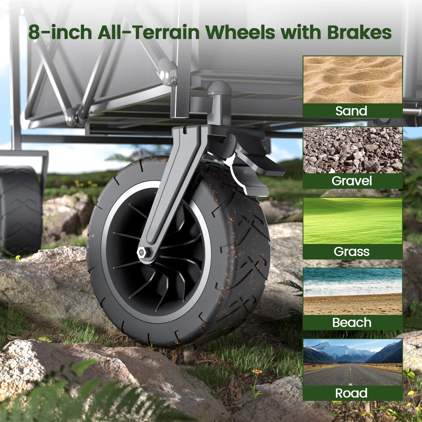 GVDV Collapsible Folding Wagon, 550LBS Large Heavy Duty Utility Cart with All-Terrain Wheels and Adjustable Handles for Shopping, Camping, Sports, Outdoor, Beach, Black - 图片 2