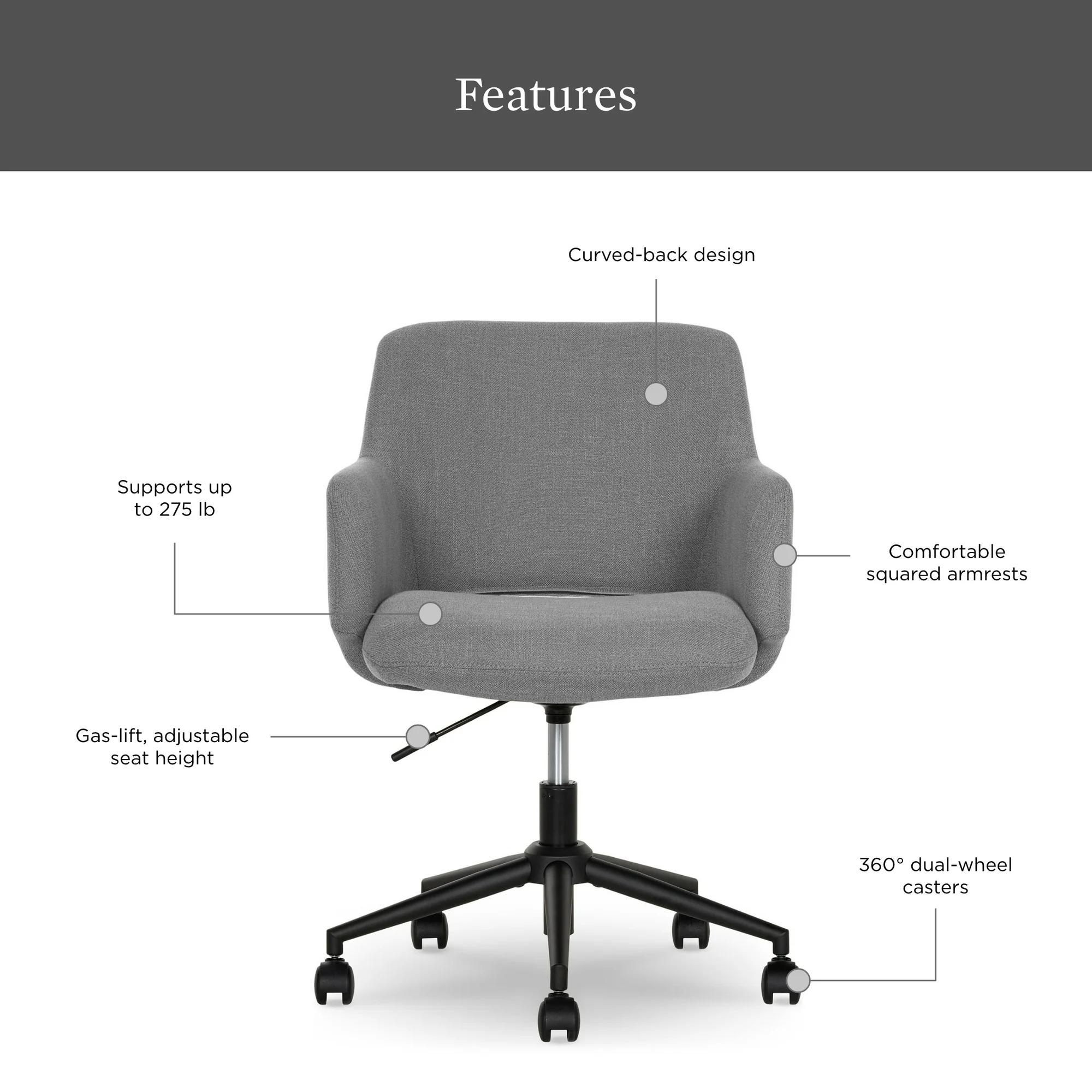 Better Homes & Gardens Lillian Office Chair, Gray - 图片 3