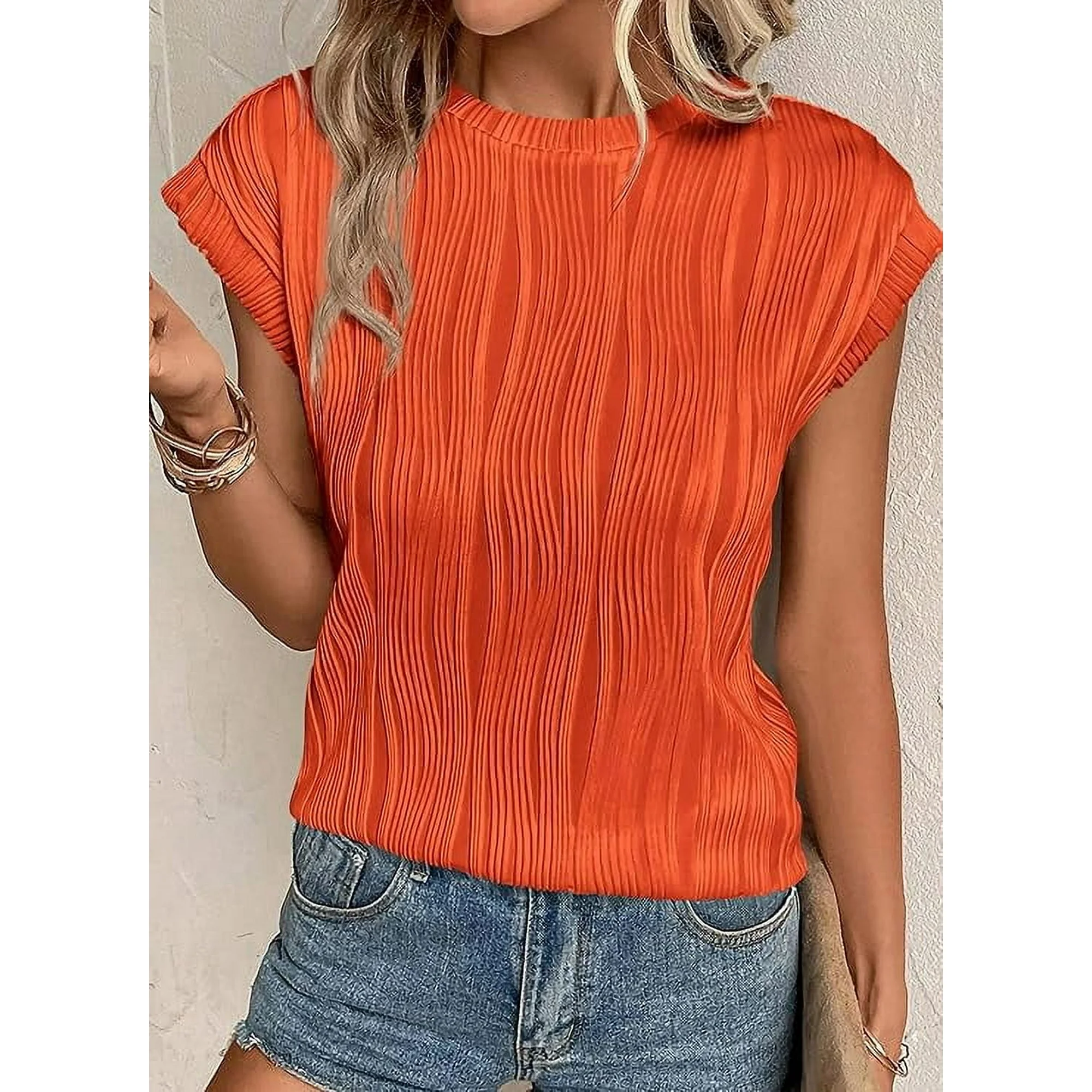 PRETTYGARDEN Women's Summer Going Out Tops Dressy Casual Crewneck Short Sleeve Textured Basic Cute Trendy T Shirts Tee Blouse - 图片 4